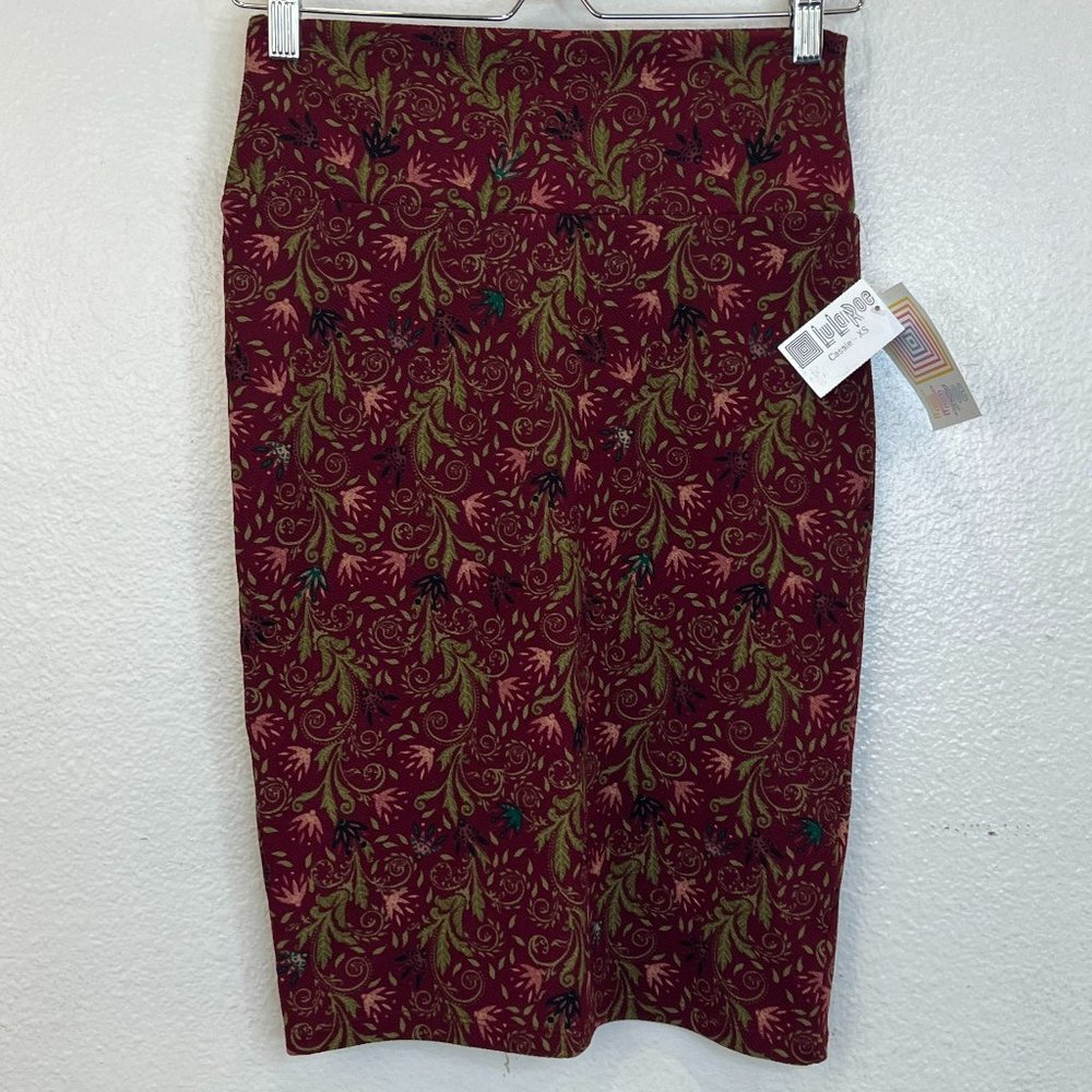 NWT‎ Womens Cassie Skirt XS Pencil Stretch Floral Maroon Green
